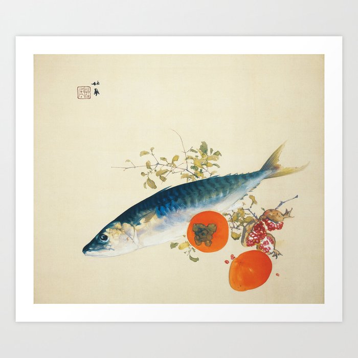 Fish And Fruit Japanese Still Life Painting Art Print By