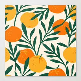 Vintage seamless pattern with mandarins. Trendy hand drawn textures. Modern abstract design Canvas Print