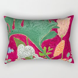 Magenta Jungle Painting, Monstera, Birds of Paradise Floral on Pink Jewel Tone Rectangular Pillow