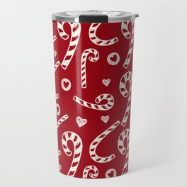Candy Cane Pattern on Red Travel Mug | Ornaments, Sweet, Merry, Holidays, New Year, Peppermint, 70S, Cane, Retro, Hanukkah 