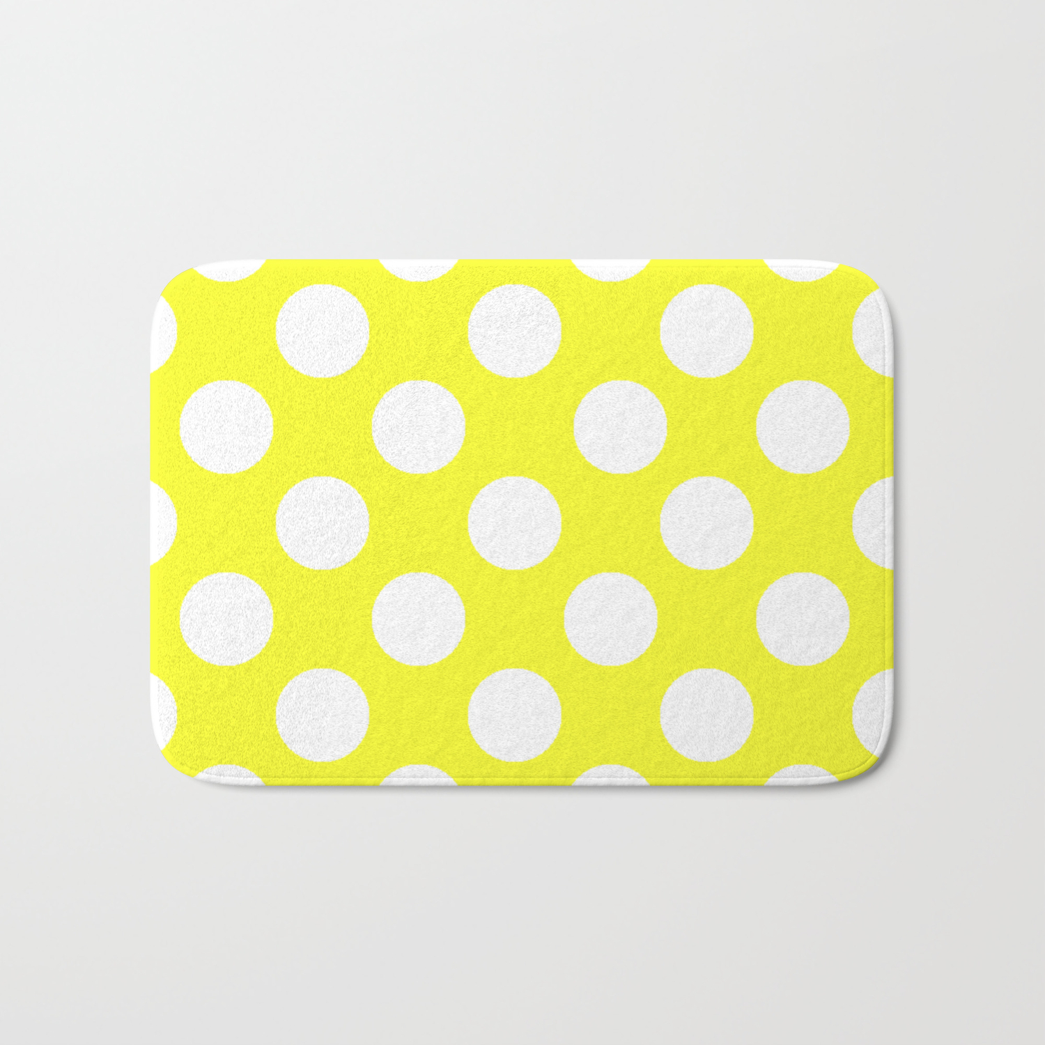 Yellow With Large White Polka Dots Bath Mat By Orikall Society6