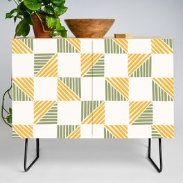 Abstract Shape Pattern 17 in Sage Green Mustard Yellow Credenza
