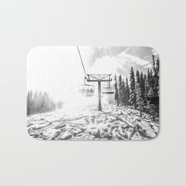 Powder on the Hill // Black and White Skilift Shot on a Deep Snowday Bath Mat | Vintage Wild Alaska, Landscape In Winter, Snow Snowy Snowing, Woods Photography, College Dorm Room, Heavenly Swiss Alps, Abstract Slope Photo, Country Backcountry, Black White Skiing, Mountain Mountains 
