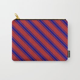 [ Thumbnail: Red and Blue Colored Lined/Striped Pattern Carry-All Pouch ]