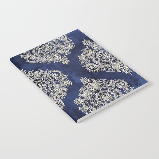 Cream Floral Moroccan Pattern on Deep Indigo Ink Notebook