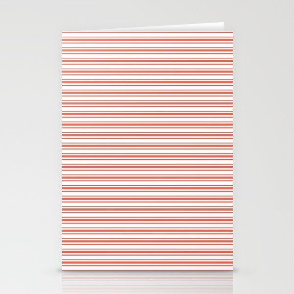 Pantone Living Coral Horizontal Line Patterns on White 2 Stationery Cards