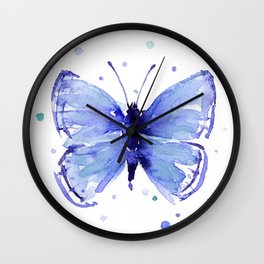 Dark Blue Butterfly Watercolor Wall Clock