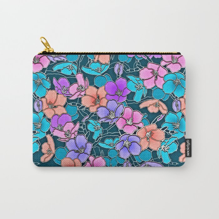 Modern abstract teal coral pink navy blue floral Carry-All Pouch