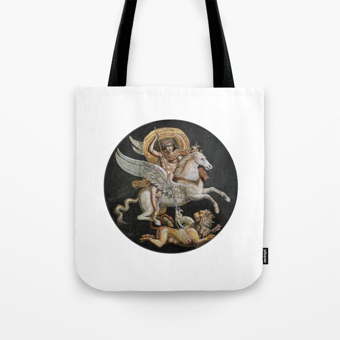 Bellerophon riding Pegasus and slaying the Chimera. Tote Bag