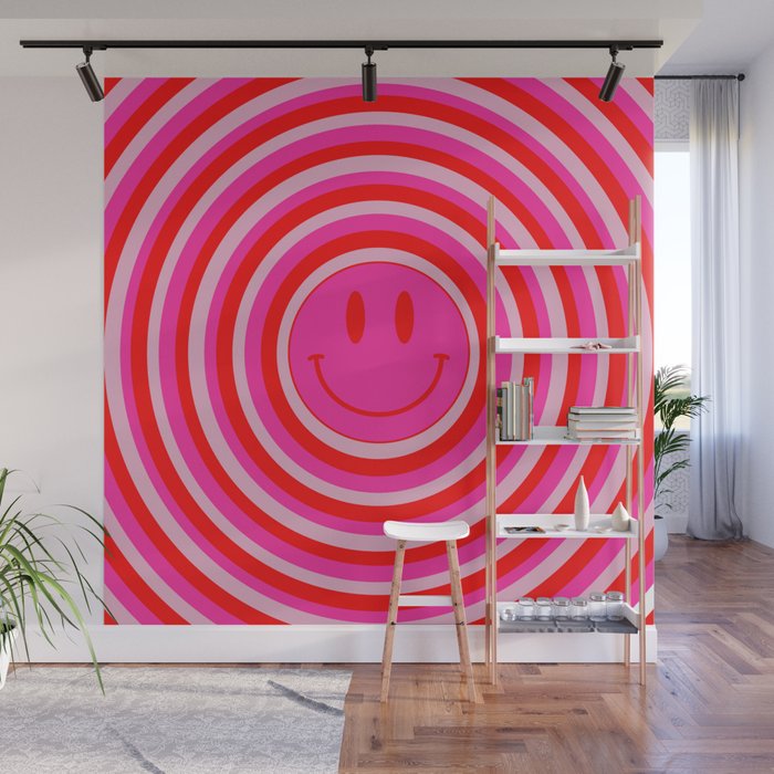 Large Pink and Red Hypnotic Vsco Smiley Face Wall Mural