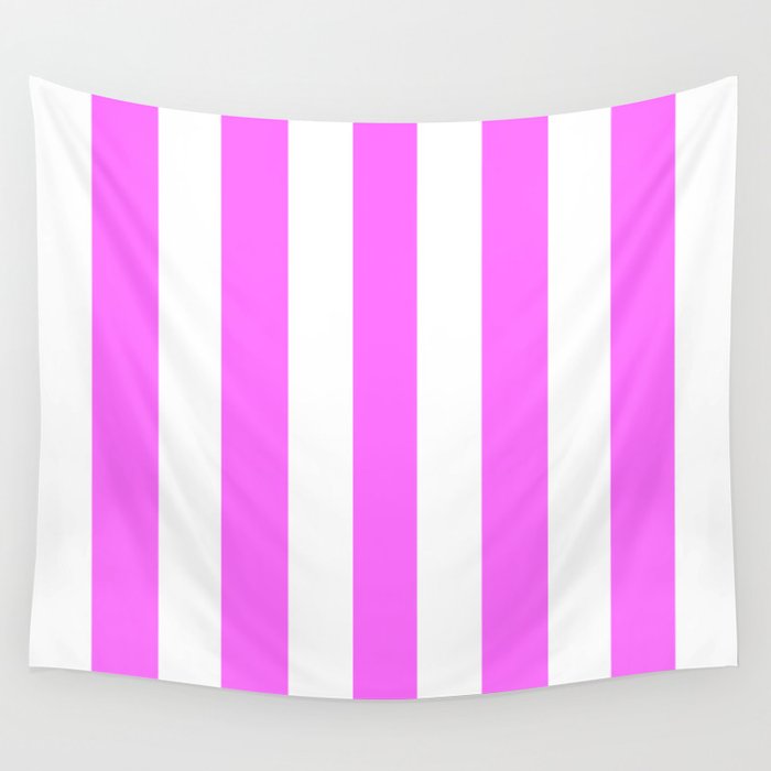 Shocking pink (Crayola) - solid color - white vertical lines pattern Wall Tapestry