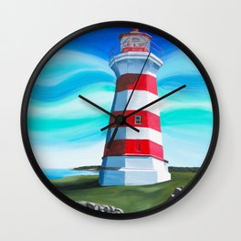 Brier's Light Wall Clock | Novascotia, Lighthouses, Painting, Landscape, Bluesky, Summertime, Seascape, Whimsical, Acrylic, Islandscene 