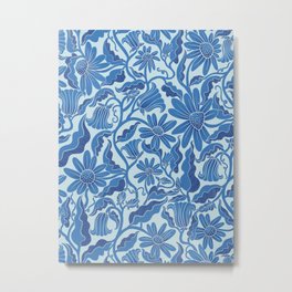 Monochrome Florals Blue Metal Print