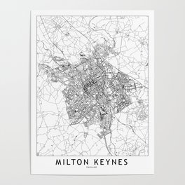 Milton Keynes White Map Poster