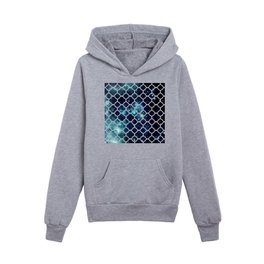 Turquoise Teal Galaxy Quatrefoil Kids Pullover Hoodies
