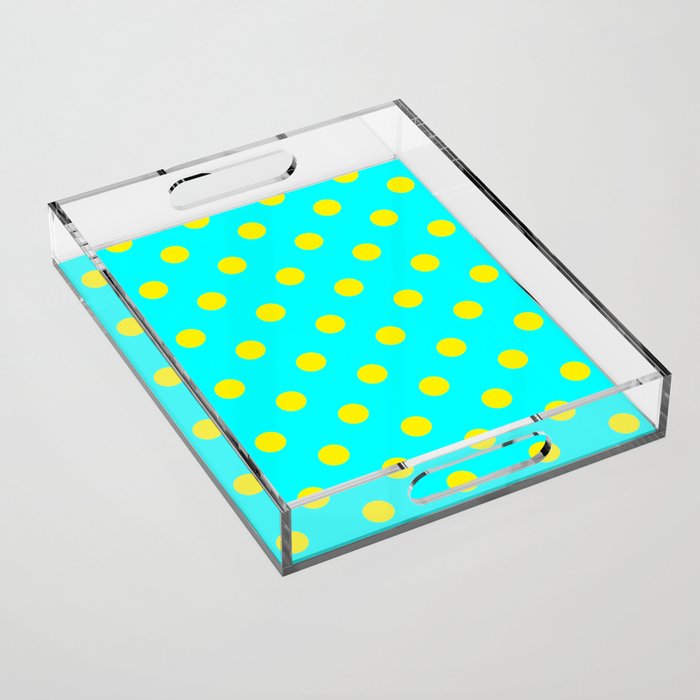 Amazing Blue Yellow Polka Dot Pattern Acrylic Tray