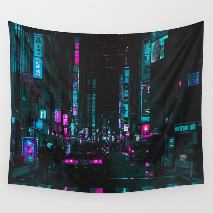 cyberpunk lost street Wall Tapestry by Abstraction World Society6