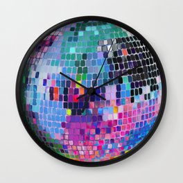 Disco Ball Digital Oil Paint Teal Wall Clock