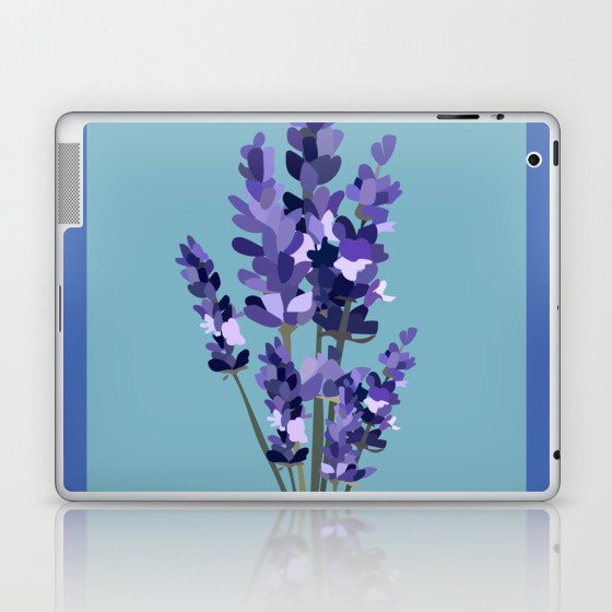 Floral Lavender Bouquet Design Pattern on Turquoise and Blue Laptop & iPad Skin