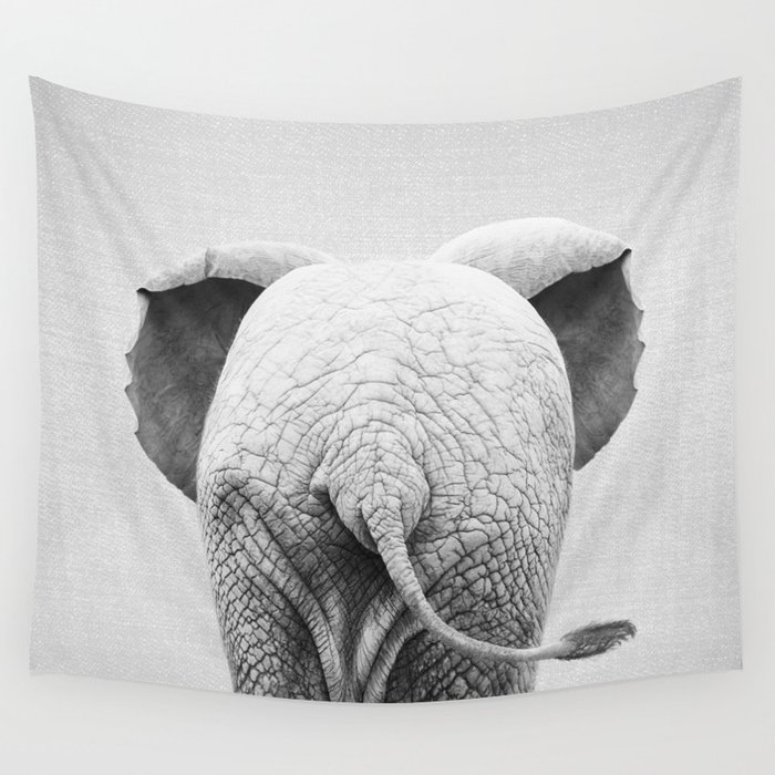 Baby Elephant Tail - Black & White Wall Tapestry