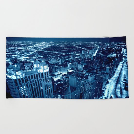 Chicago Nights Blue Beach Towel