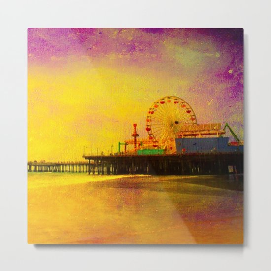 Yellow Purple Santa Monica Pier Metal Print