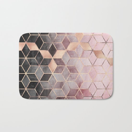 Pink And Grey Gradient Cubes Bath Mat