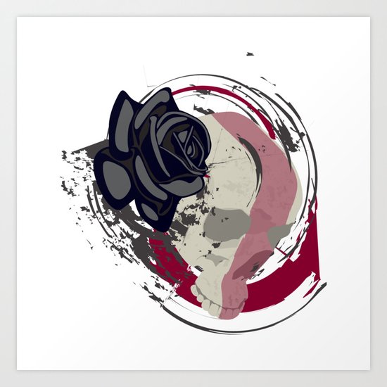 Skull With A Rose On An Abstract Background Art Print By Milatoo