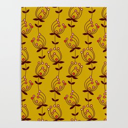 flowers on yellow seamless pattern - mustard yellow Poster