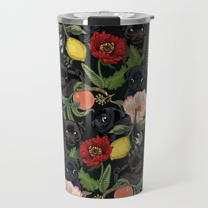 Botanical and Black Pugs Travel Mug