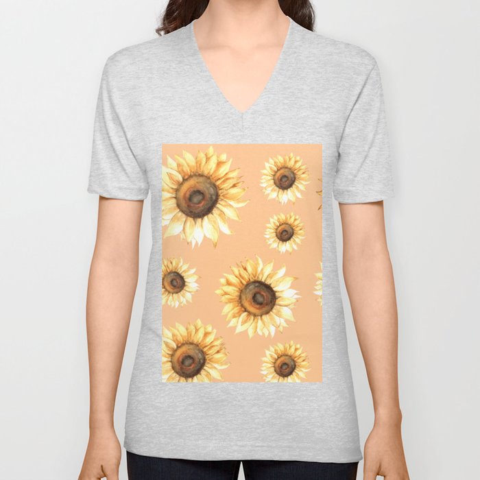 Summery yellow sunflowers floral arrangement  V Neck T Shirt