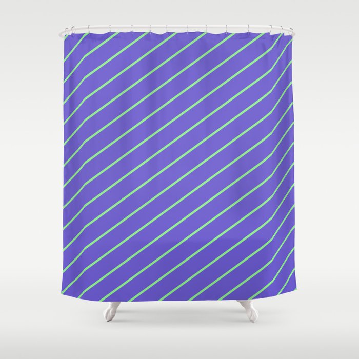 Light Green and Slate Blue Colored Lines/Stripes Pattern Shower Curtain