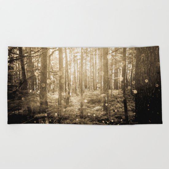 Vintage Sepia Fairy Forest Beach Towel