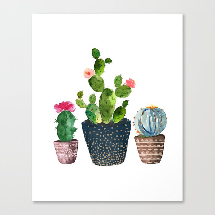 Watercolor Cactus Trio Hand Painted Cactus Print Canvas Print By