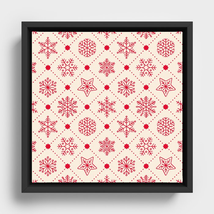 Christmas Snowflakes&Stars IvoryRed Framed Canvas