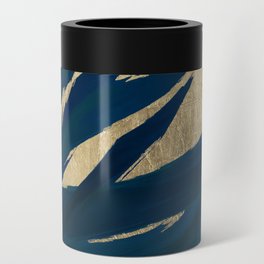 Abstract navy blue gold watercolor brush strokes Can Cooler