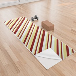 [ Thumbnail: Maroon, Tan, and Mint Cream Colored Stripes Pattern Yoga Towel ]