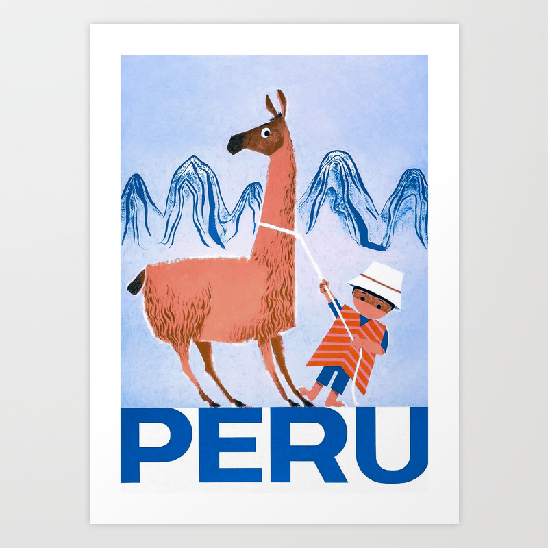 Llama And Young Boy Peru Retro Vintage Travel Poster Art Print By Vintagevault Society6