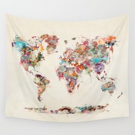 world map watercolor deux Wall Tapestry