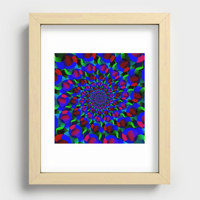 Blue Hippie Spiral Fractal Art Pattern Recessed Framed Print