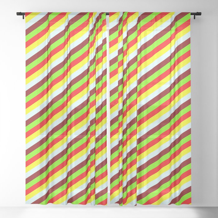 Colorful Green, Red, Yellow, Light Cyan & Maroon Colored Pattern of Stripes Sheer Curtain