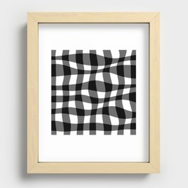 Warped Checkered Gingham Pattern (black/white) Recessed Framed Print