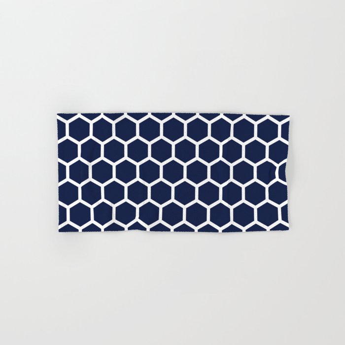 Navy Blue Honeycomb Minimalist Line Drawing Hand & Bath Towel