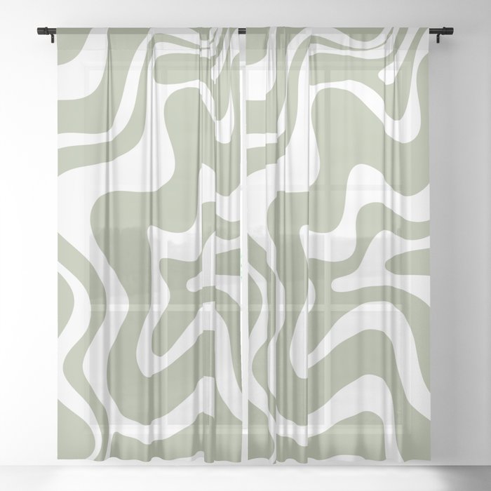 Liquid Swirl Abstract Pattern in Sage Green and White Sheer Curtain
