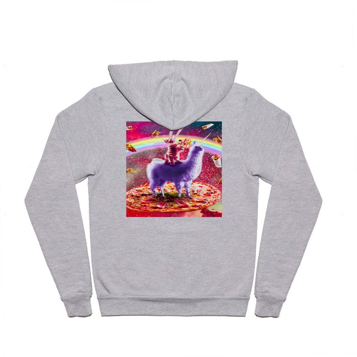 Laser Eyes Outer Space Cat Riding On Llama Unicorn Hoody