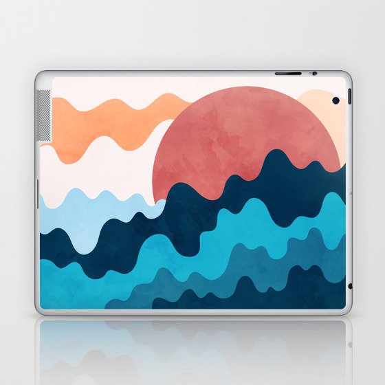 Vibrant Sun Rising Over The Ocean Abstract Nature Art In Modern Contemporary Color Palette Laptop & iPad Skin
