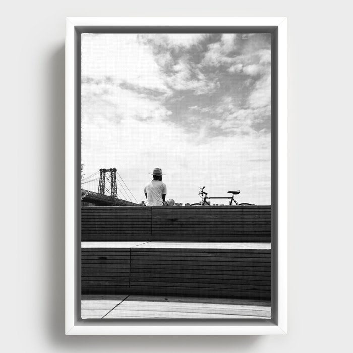 Man in the sky, Domino Park, Williamsburg, Brooklyn Framed Canvas