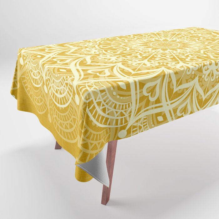 Boho Golden Yellow Mandala Tablecloth