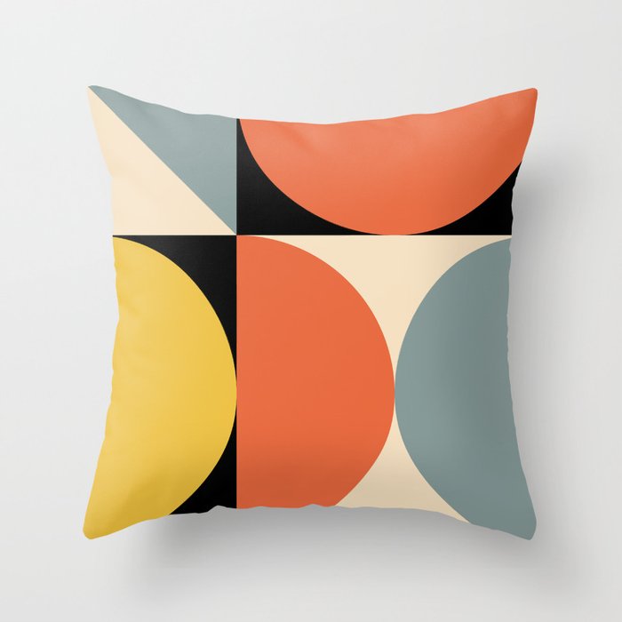 Mid Century Modern Geometric Abstract 349 Orange Yellow Gray and Black Throw Pillow