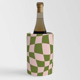 Warped Checkered Pattern (pink/olive green) Wine Chiller
